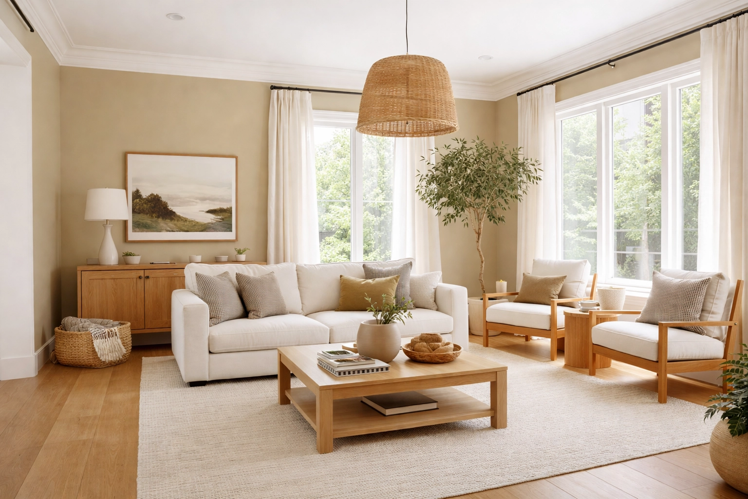 Modern Nashville living room with warm neutral paint tones