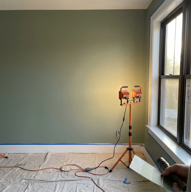 Painter rolling paint evenly on an interior wall