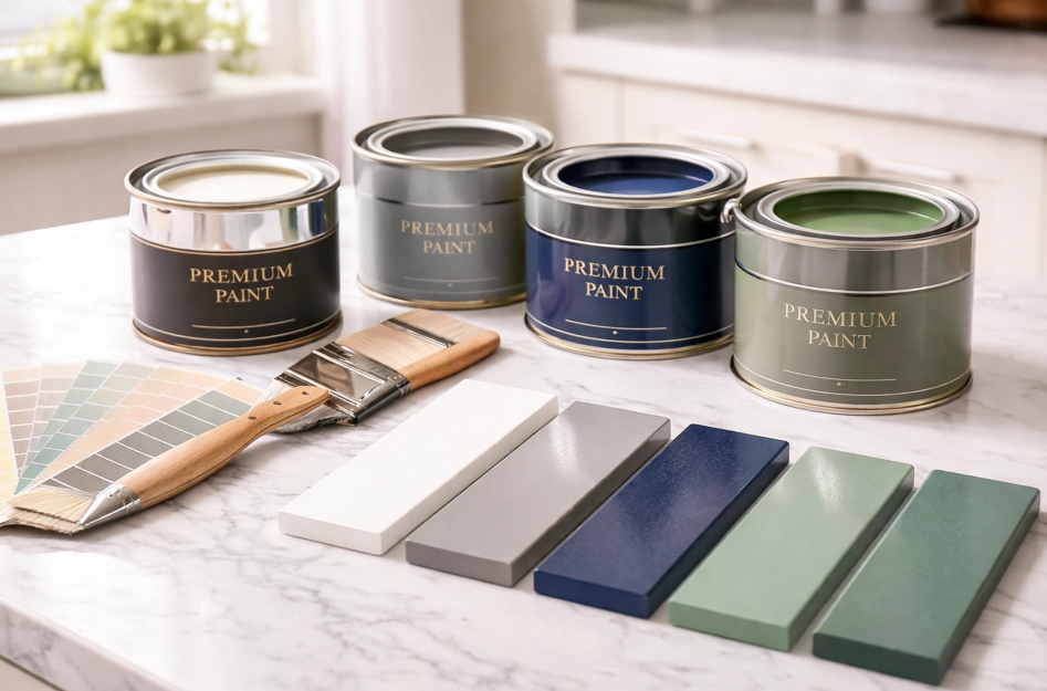 Selection of premium cabinet paint colors from Sherwin-Williams and Benjamin Moore