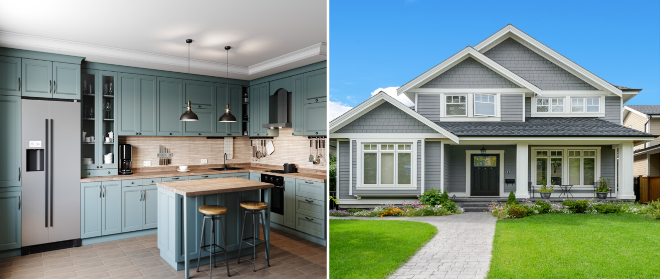 kitchen and outside of the home collage